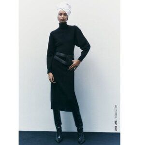 Zara Black Knit Turtleneck Midi Dress, NWOT, S